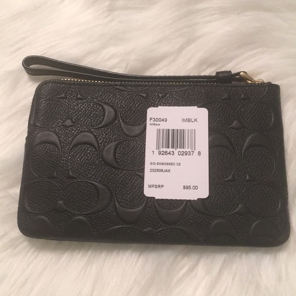 Coach Corner Zip Wristlet Signature Leather Black - Picture 4 of 6